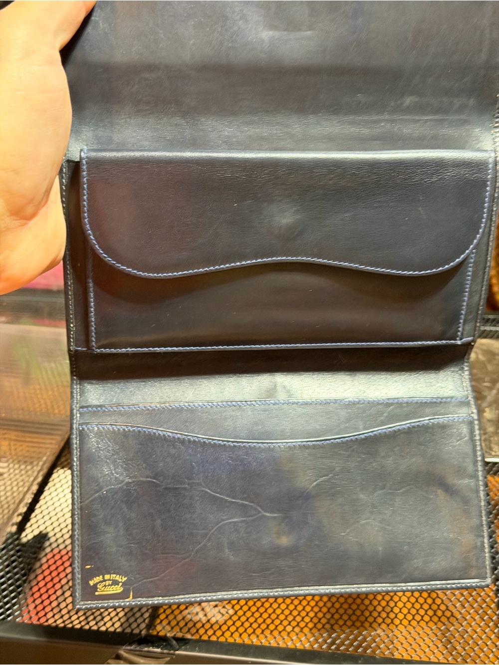 Vintage Gucci GG Supreme Monogram Wallet on Chain Navy Blue Crossbody Clutch Bag - Picture 5 of 10